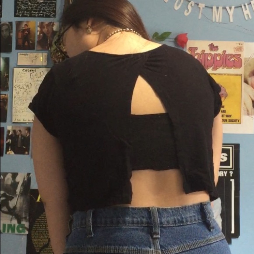 Open back black crop top